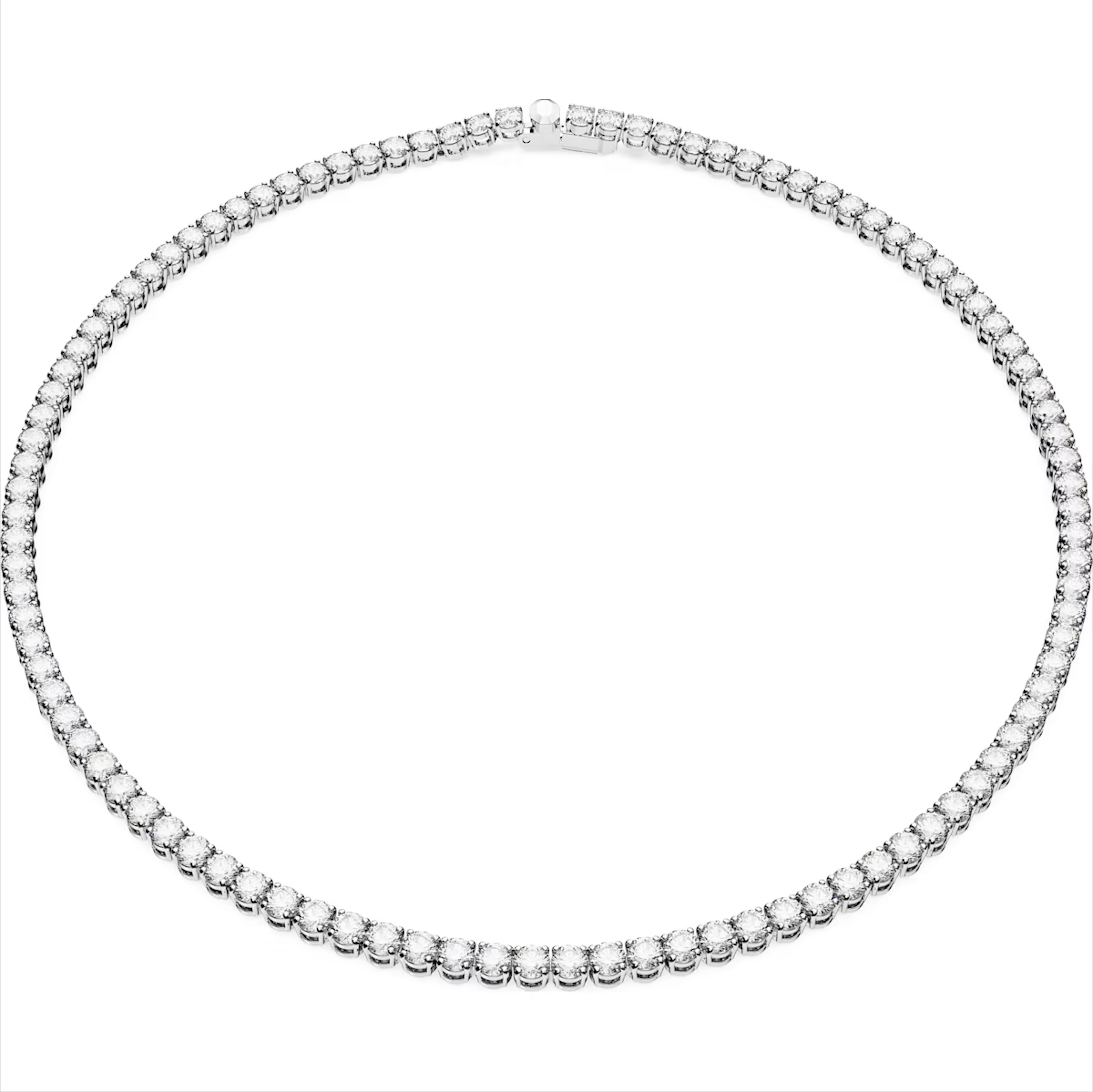 Swarovski Matrix Rhodium Plated Round White Crystal Tennis Necklace - Silver