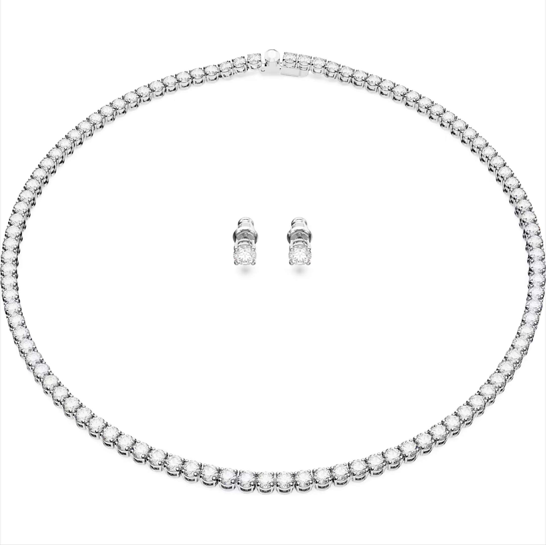 Swarovski Matrix Rhodium Plated Round White Crystal Tennis Gift Set - Silver