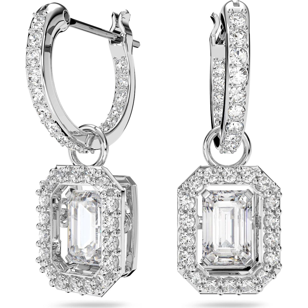 Swarovski Millenia Rhodium Plated White Crystal Octagon Drop Earrings - Silver