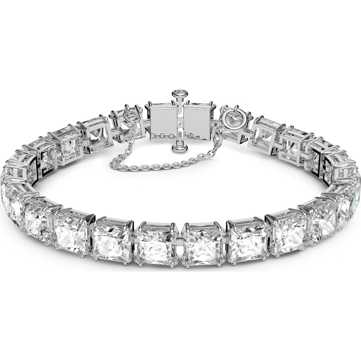 Swarovski Millenia Rhodium Plated White Crystal Square Cut Small Bracelet - Silver