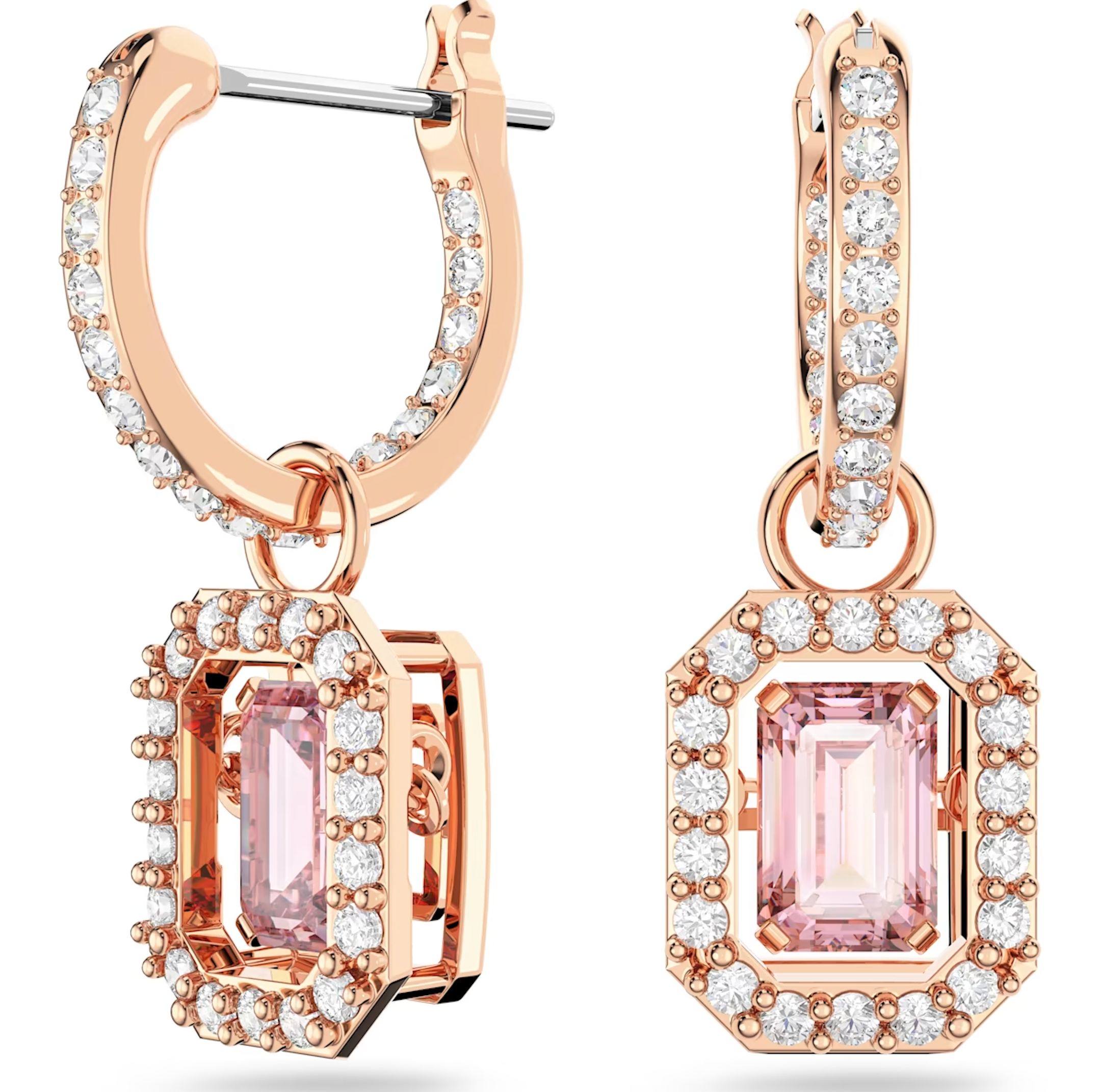 Swarovski Millenia Rose Gold Tone Plated Octagon Pink Crystal Earrings - Gold