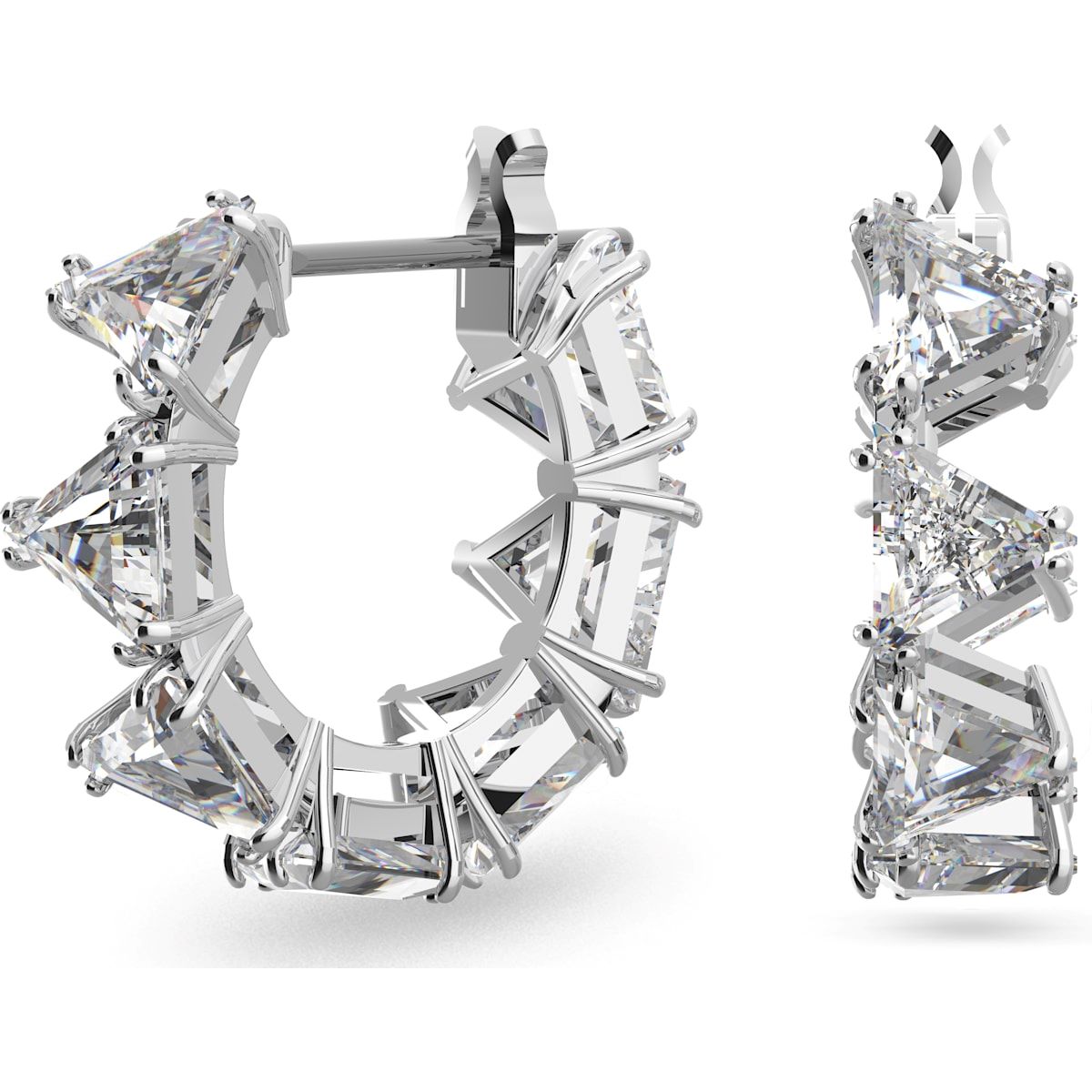 Swarovski Ortyx Rhodium Plated Small White Crystal Triangle Hoop Earrings - Silver