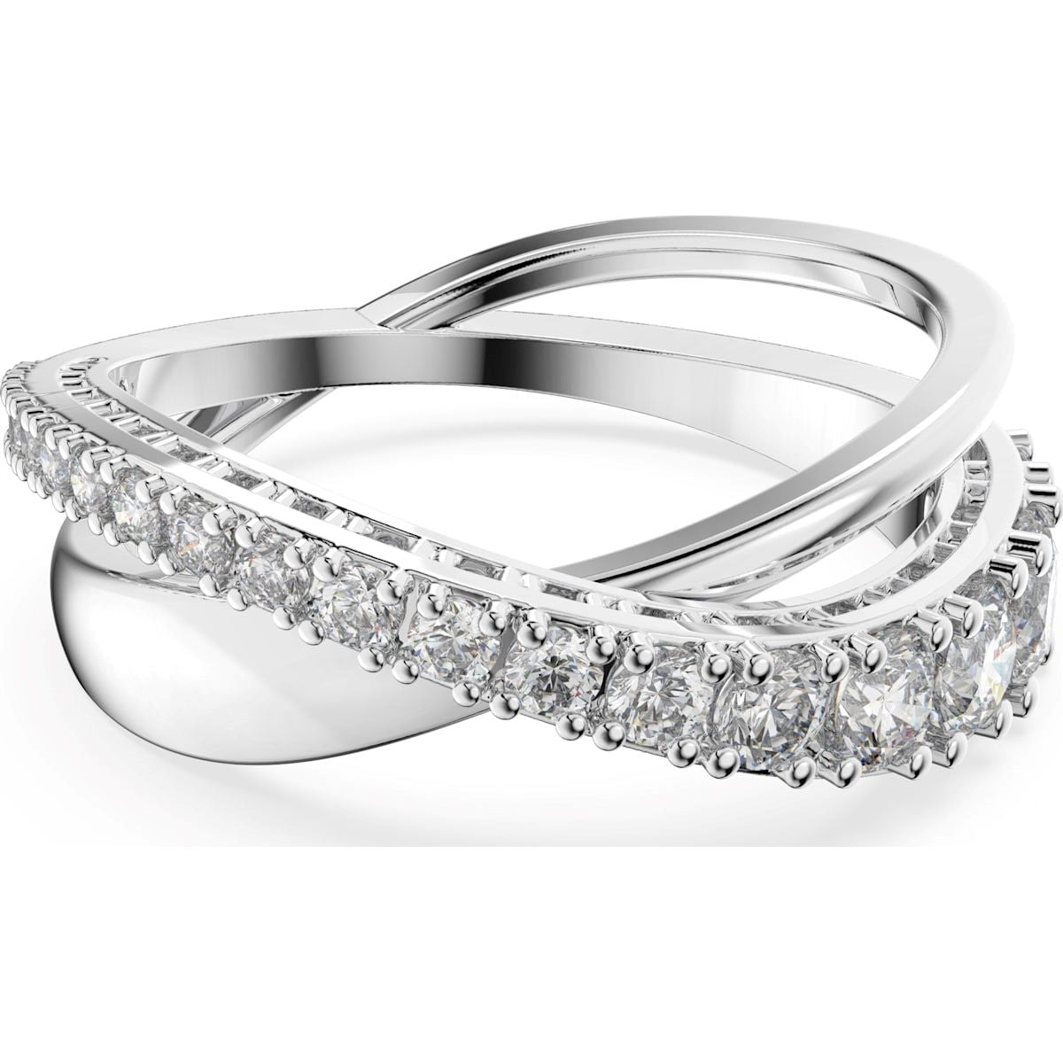 Swarovski Rhodium Plated White Crystal Twist Ring Size 50 - Silver