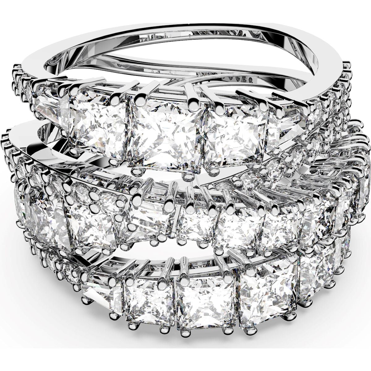 Swarovski Rhodium Plated White Crystal Twist Wrap Ring Size 50 - Silver