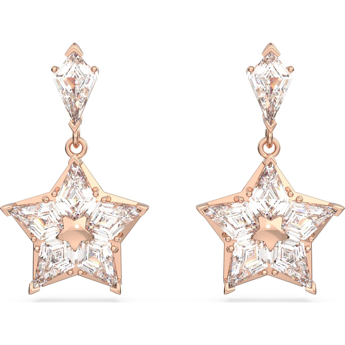 Swarovski Stella Rose Gold Tone Plated White Crystal Star Drop Earrings - Gold