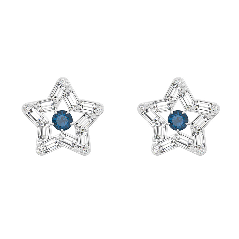 Swarovski Stella Rhodium Plated White Crystal Star Stud Earrings - Silver