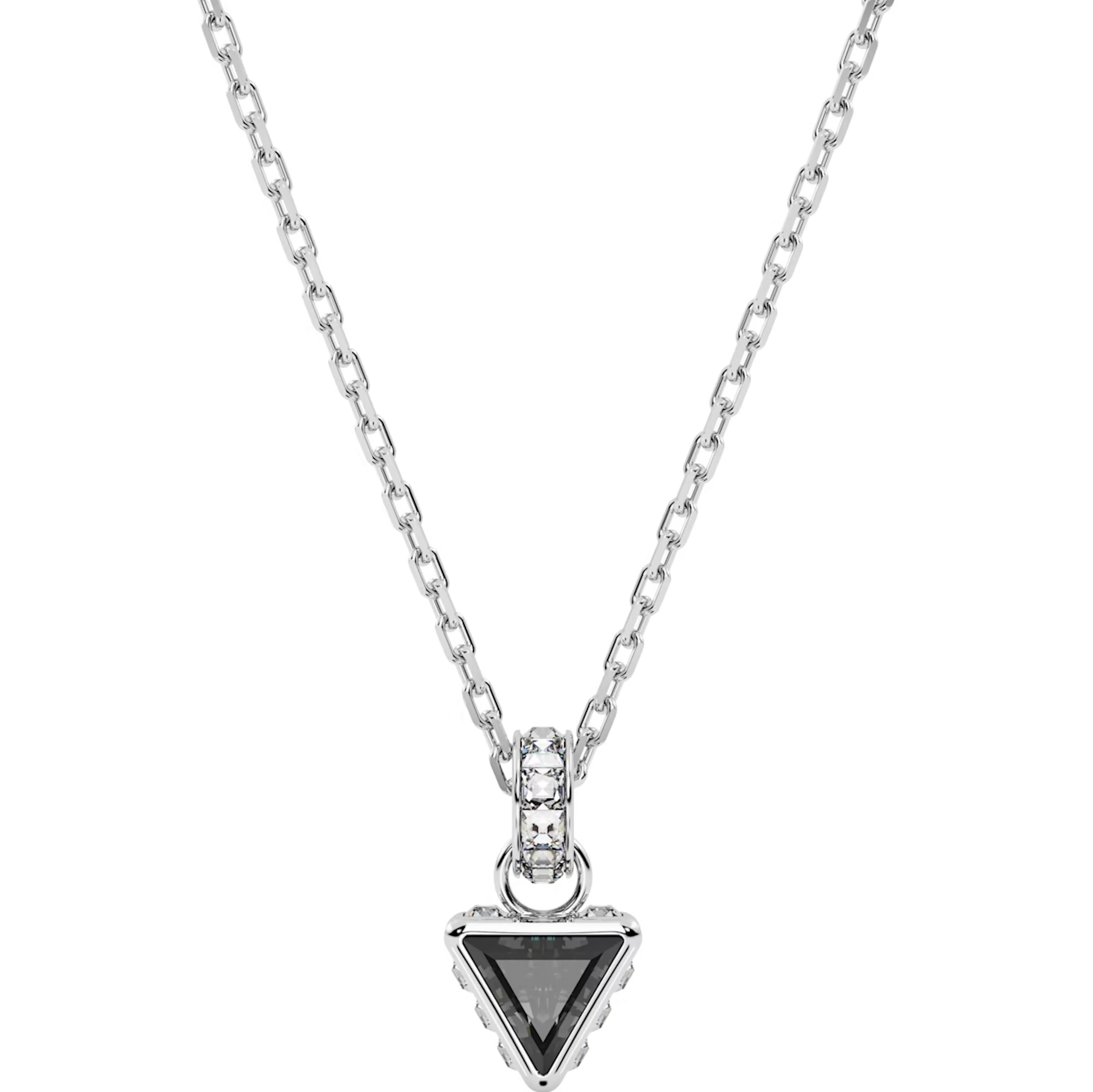 Swarovski Stilla Rhodium Plated Triangle Grey Crystal Pendant Necklace - Silver