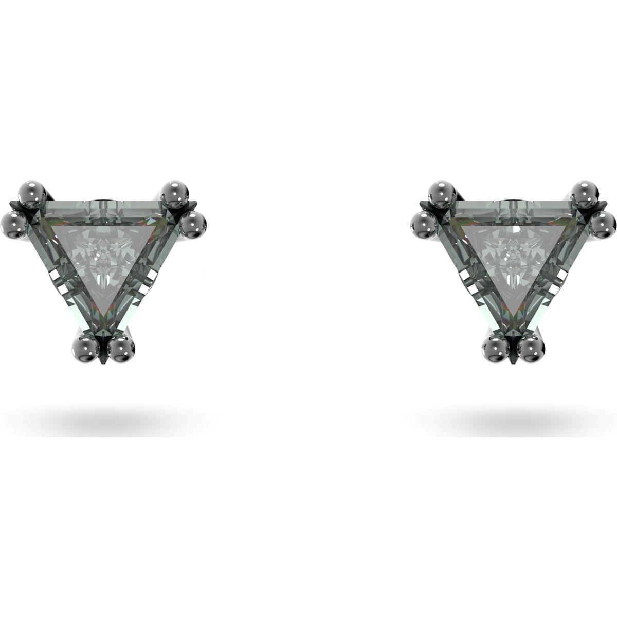 Swarovski Stilla Ruthenium Plated Black Crystal Triangle Stud Earrings - Silver