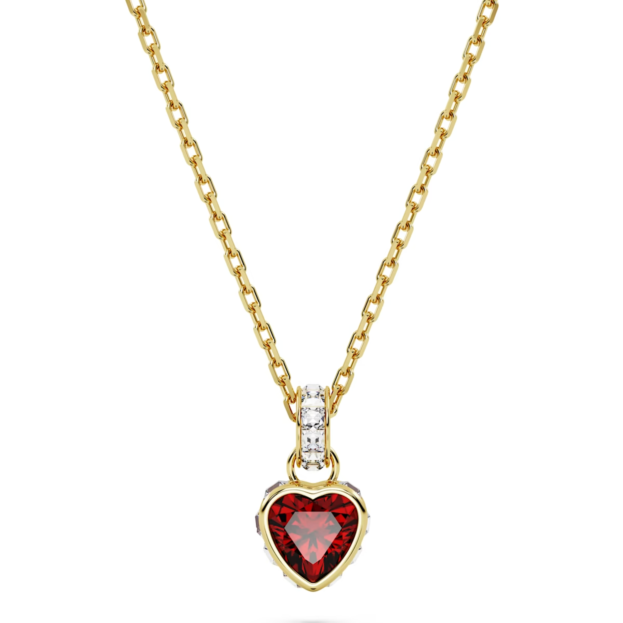 Swarovski Stilla Yellow Gold Tone Plated Heart Red Crystal Pendant Necklace - Gold