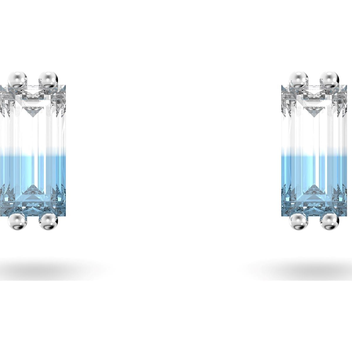 Swarovski Stilla Rhodium Plated Blue Crystal Oblong Stud Earrings - Silver