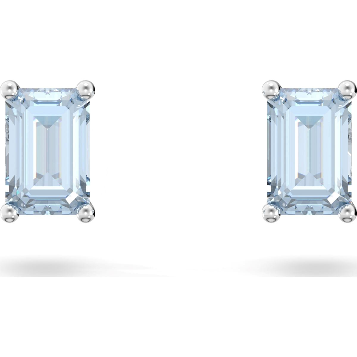 Swarovski Stilla Rhodium Plated Blue Crystal Stud Earrings - Silver