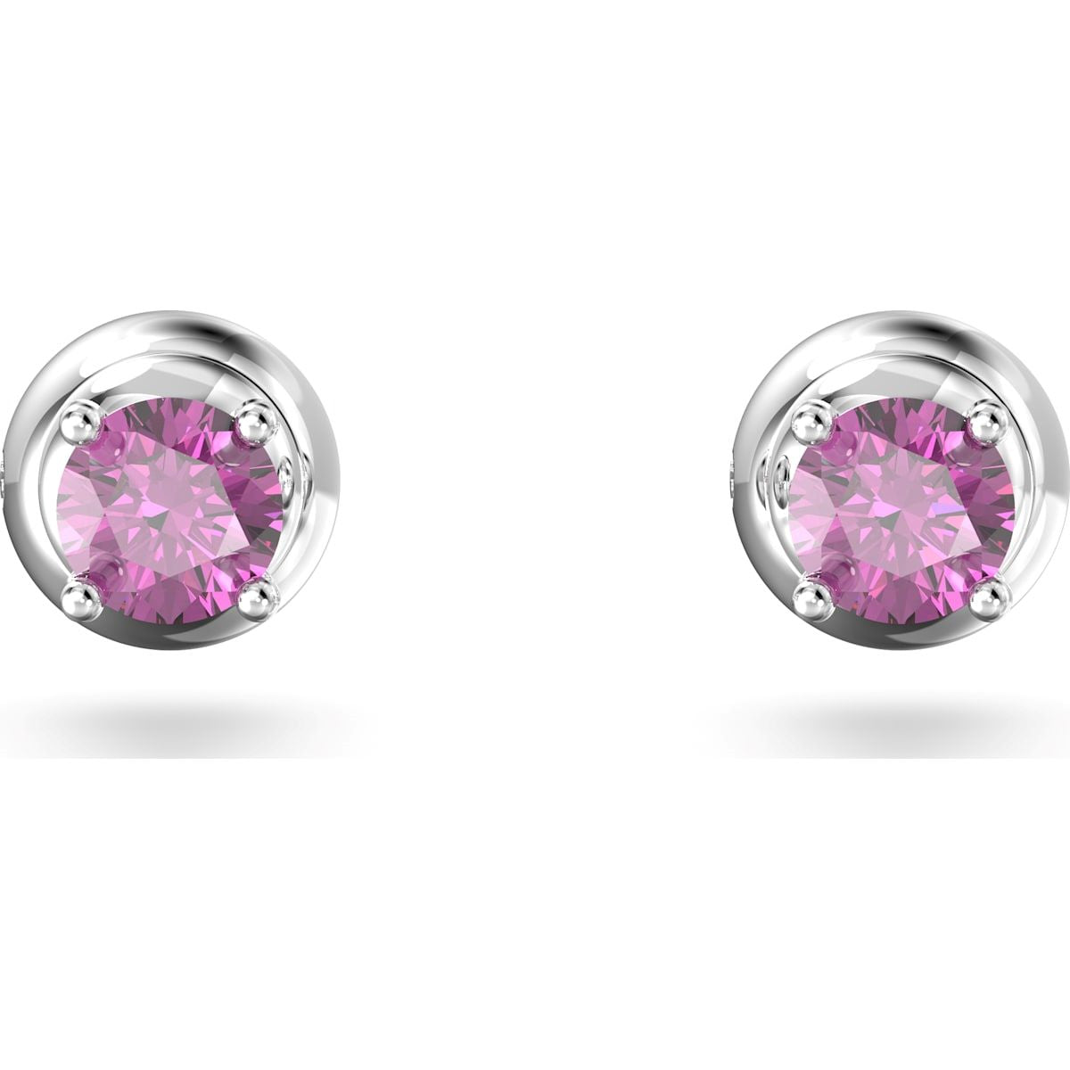 Swarovski Stilla Rhodium Plated Purple Crystal Round Stud Earrings - Silver
