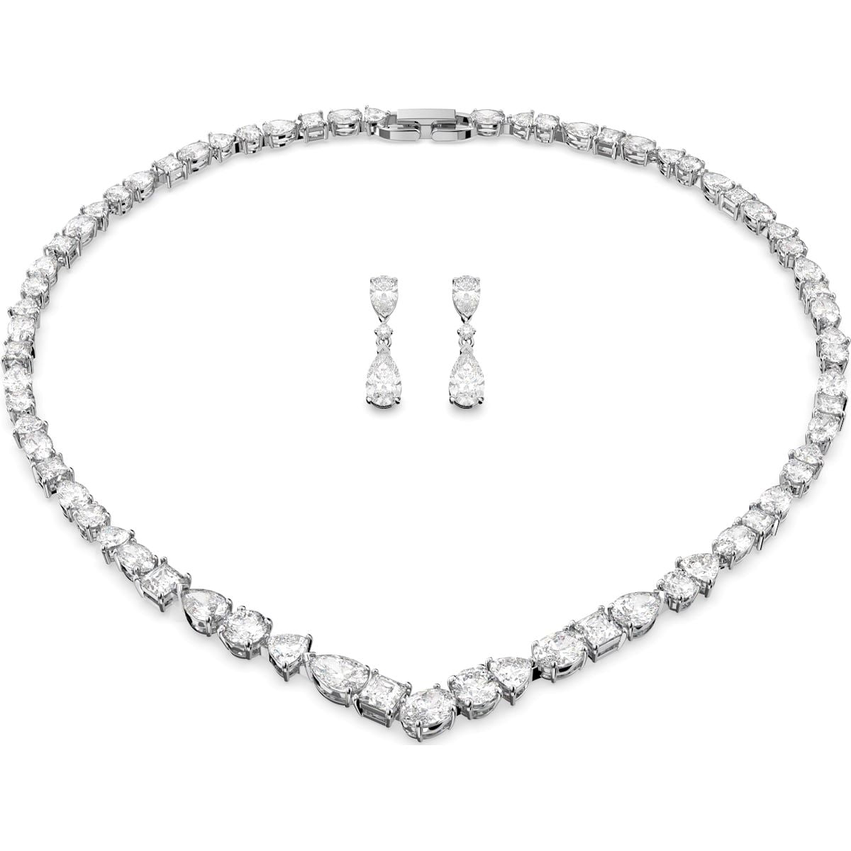 Swarovski Tennis Deluxe Rhodium Plated White Crystal Two Piece Set - Silver