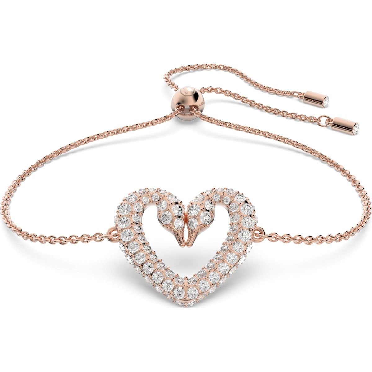 Swarovski Una Rose Gold Tone Plated White Crystal Heart Bracelet - Silver