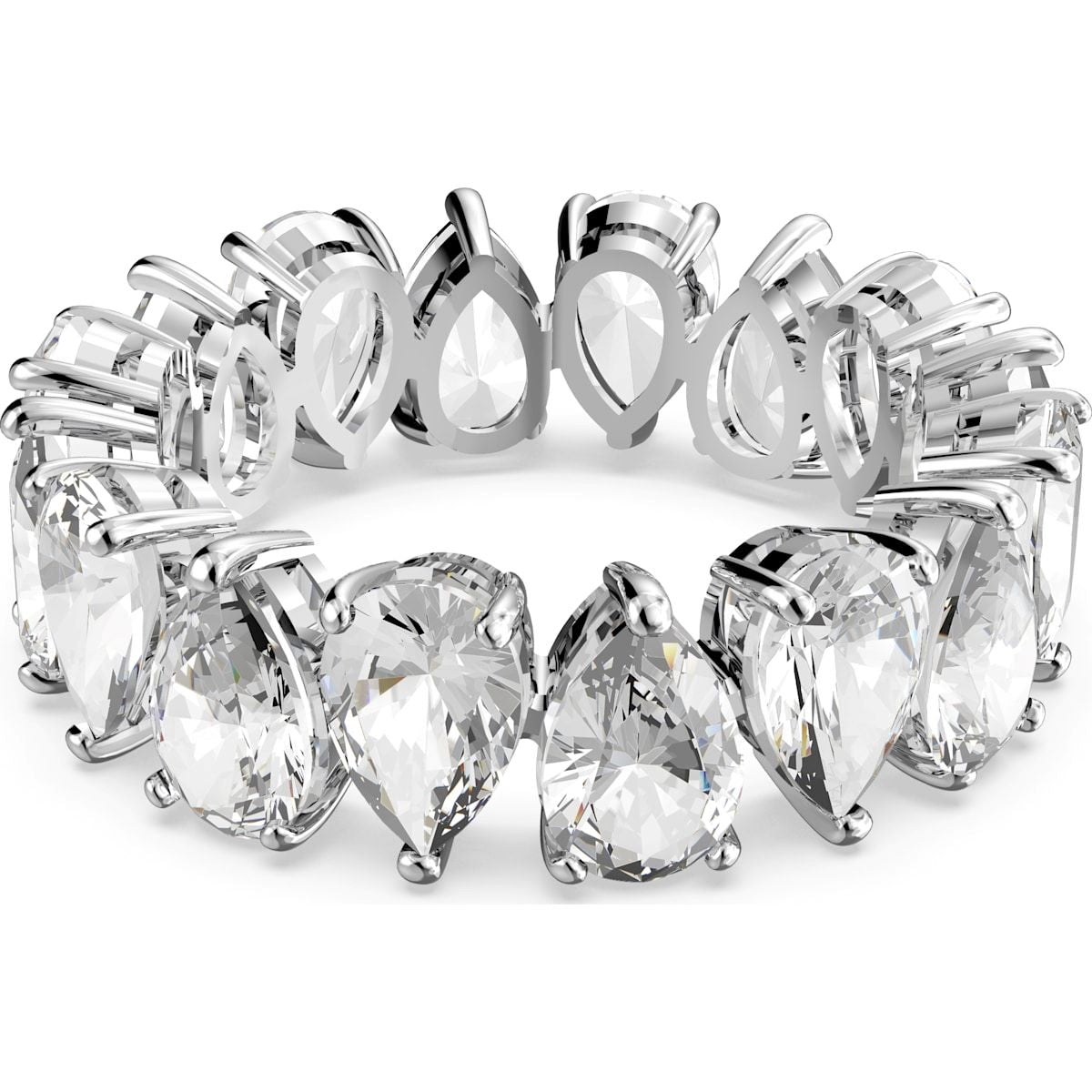 Swarovski Rhodium Plated White Crystal Pear Cut Ring Size 50 - Silver
