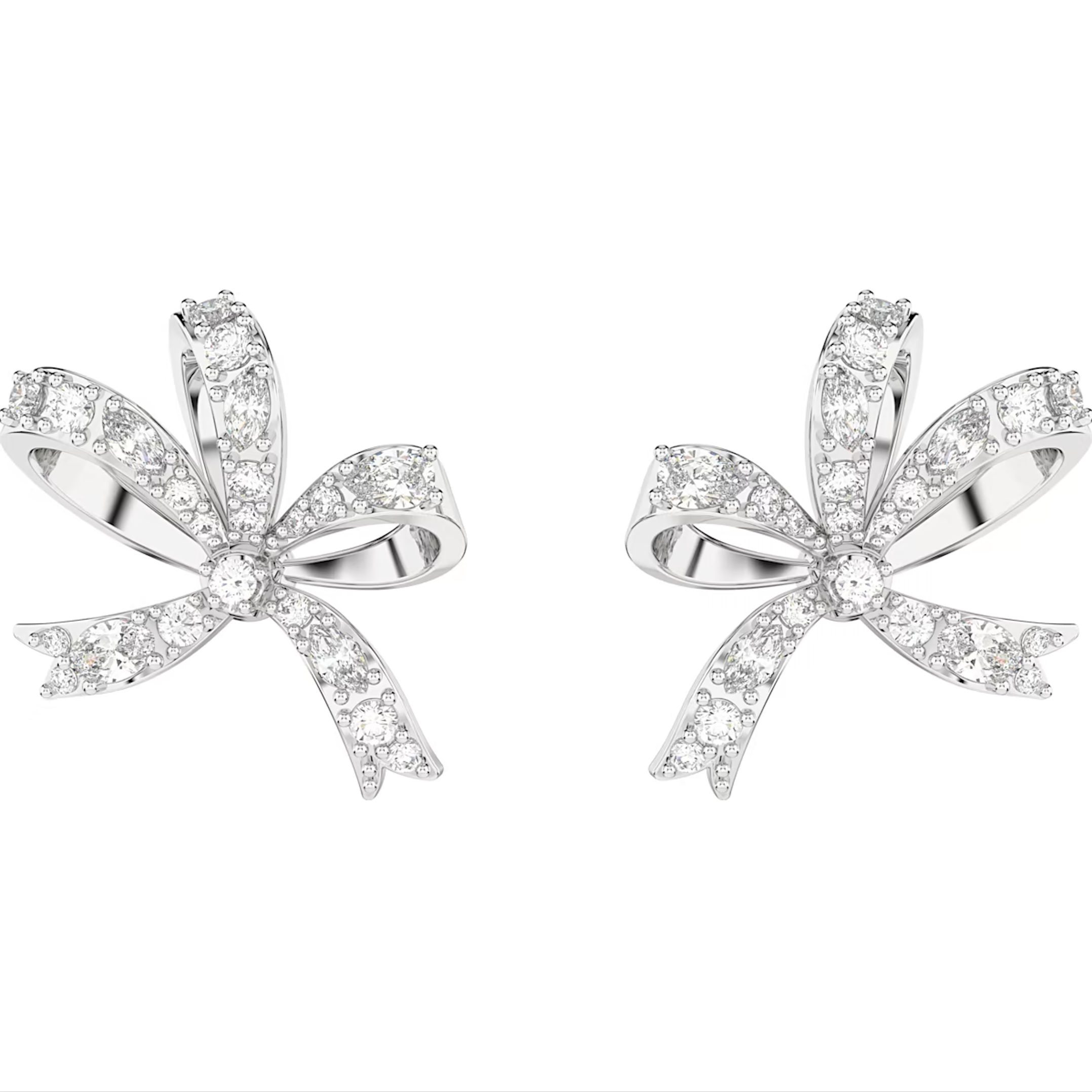 Swarovski Volta Rhodium Plated Small Bow White Crystal Earrings - Silver