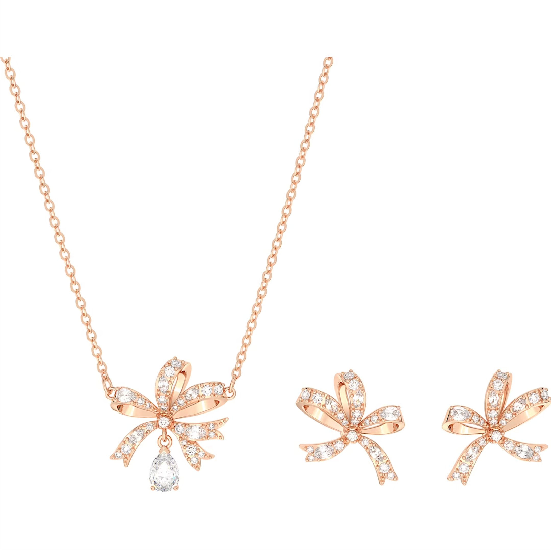 Swarovski Volta Rose Gold Tone Plated Bow White Crystal Set - Gold