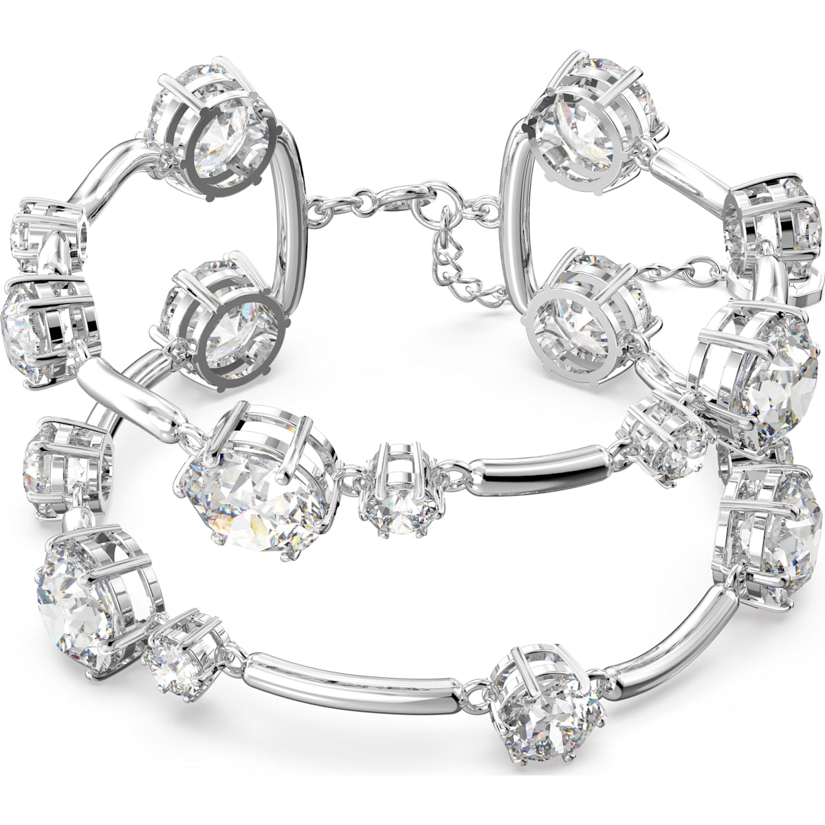 Swarovski Constella Rhodium Plated White Crystal Mixed Round Cuts Bangle - Medium