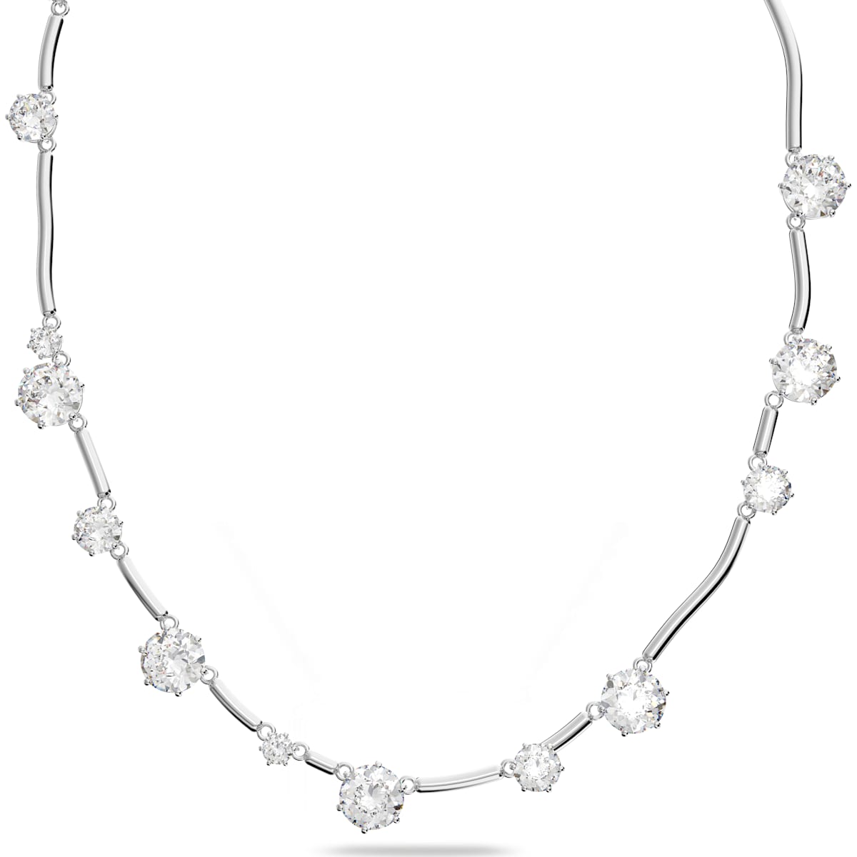 Swarovski Constella Rhodium Plated White Crystal Mixed Round Cuts Necklace - Silver