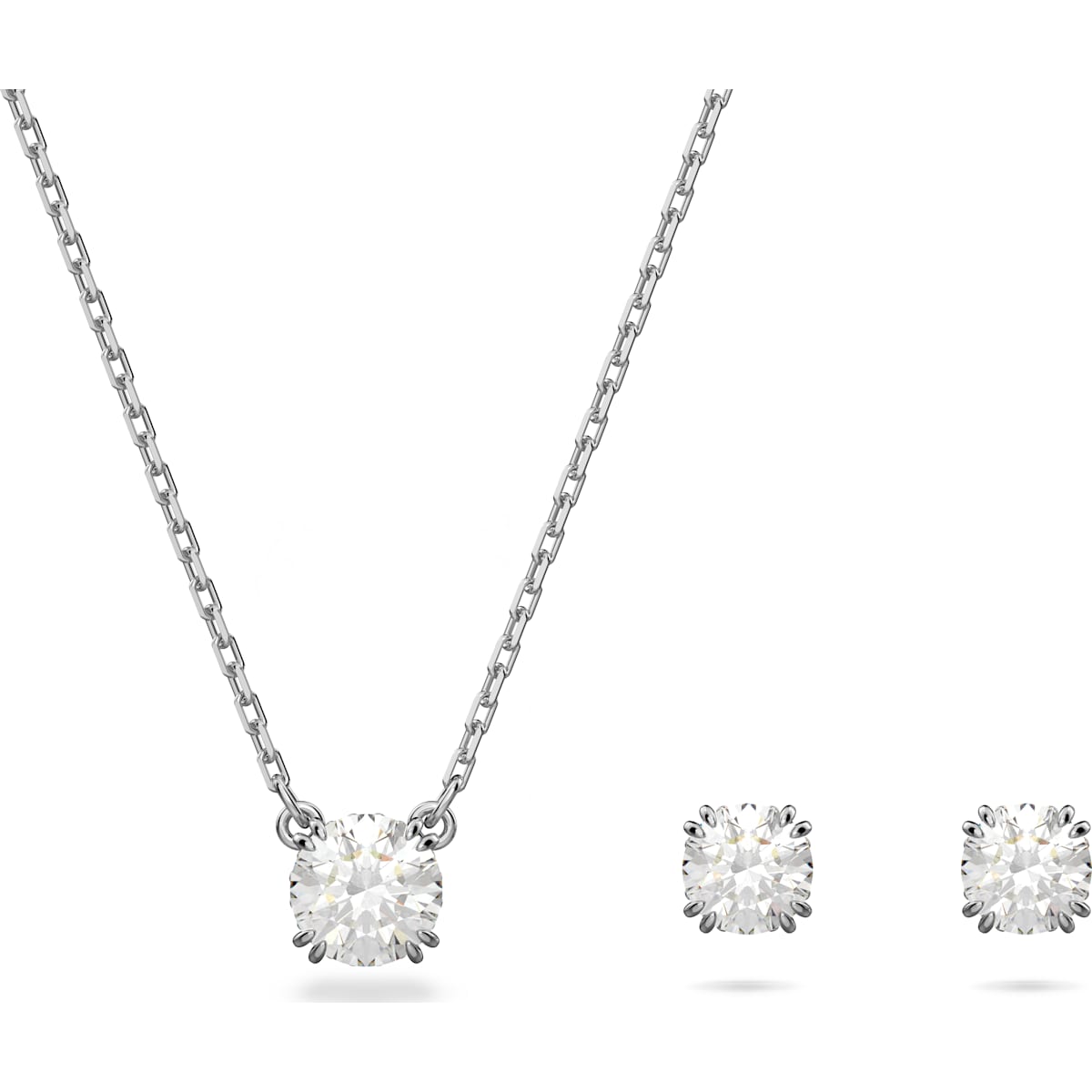 Swarovski Constella Rhodium Plated White Crystal Necklace Earring Set - Silver