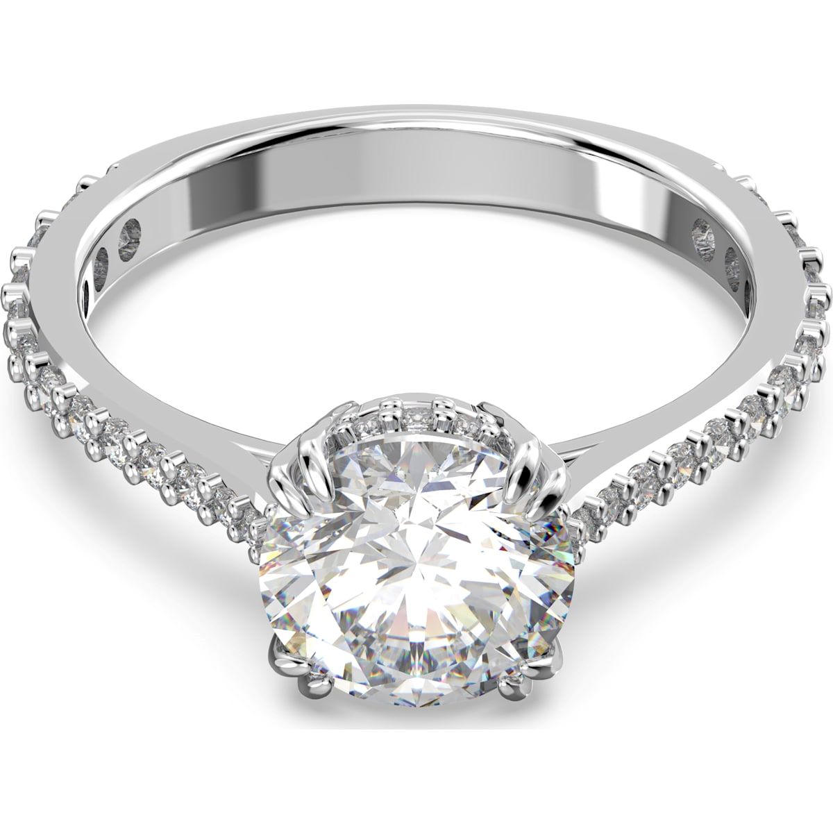 Swarovski Constella Rhodium Plated White Crystal Pave Cocktail Ring - Size 52