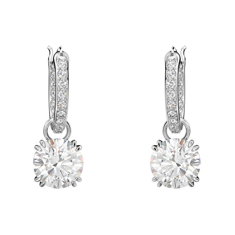 Swarovski Constella Rhodium Plated White Crystal Pave Drop Earrings - Silver