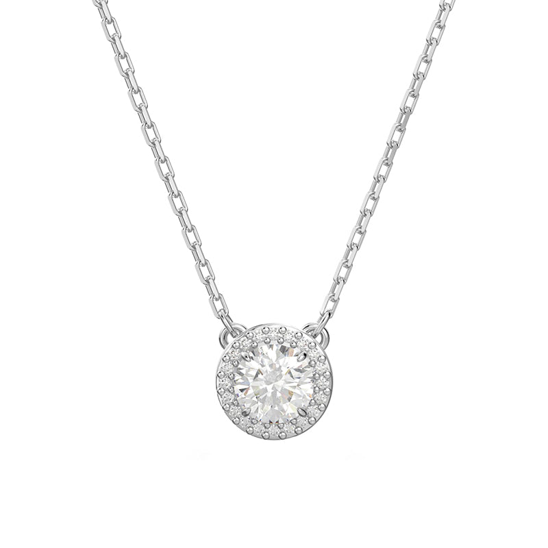 Swarovski Constella Rhodium Plated White Crystal Pave Round Pendant - Silver