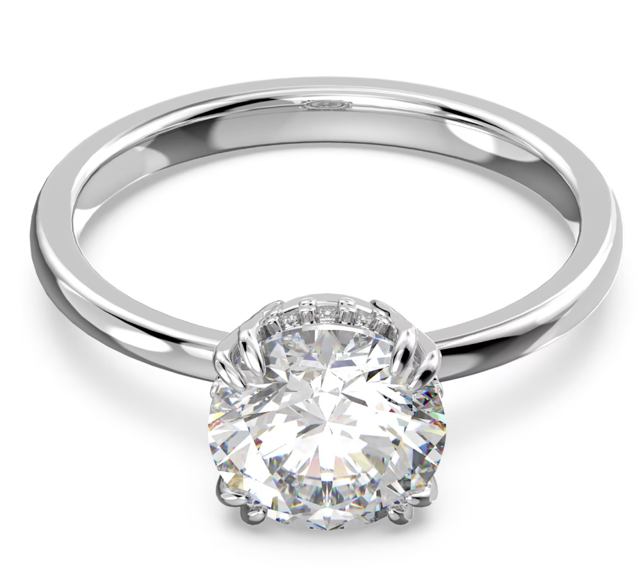 Swarovski Constella Rhodium Plated White Crystal Princess Cut Cocktail Ring - Size 60