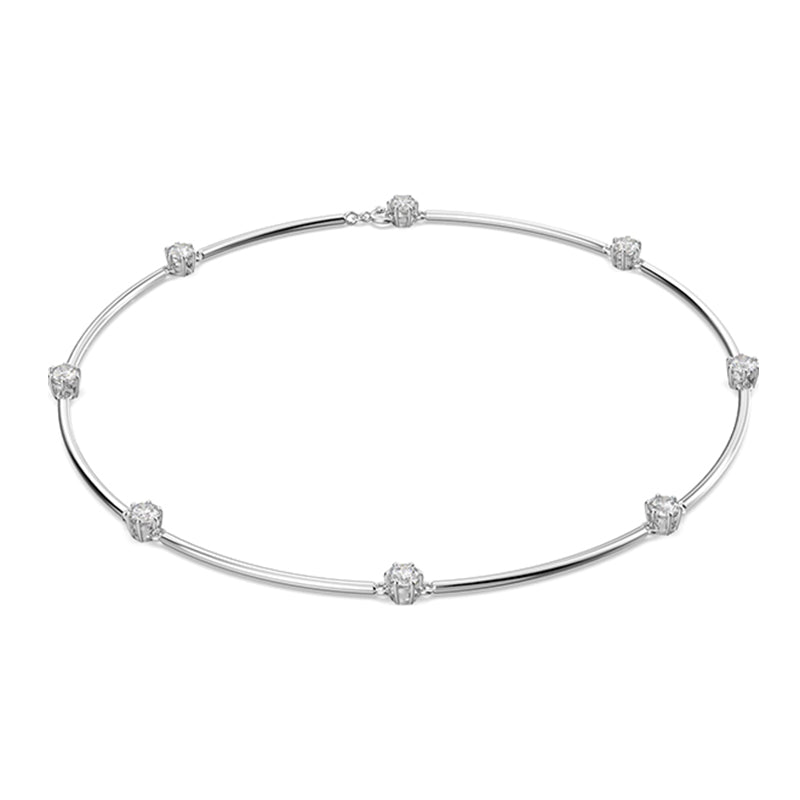 Swarovski Constella Rhodium Plated White Crystal Round Cut Necklace - Silver