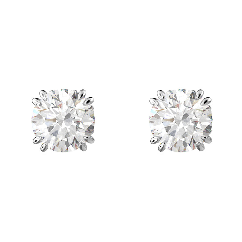 Swarovski Constella Rhodium Plated White Crystal Solitaire Stud Earrings - Silver