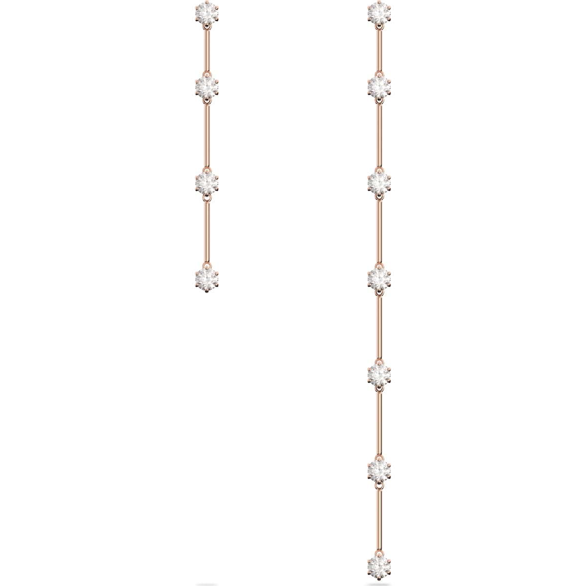 Swarovski Constella Rose Gold Tone Plated White Crystal Asymmetrical Drop Earrings - Gold