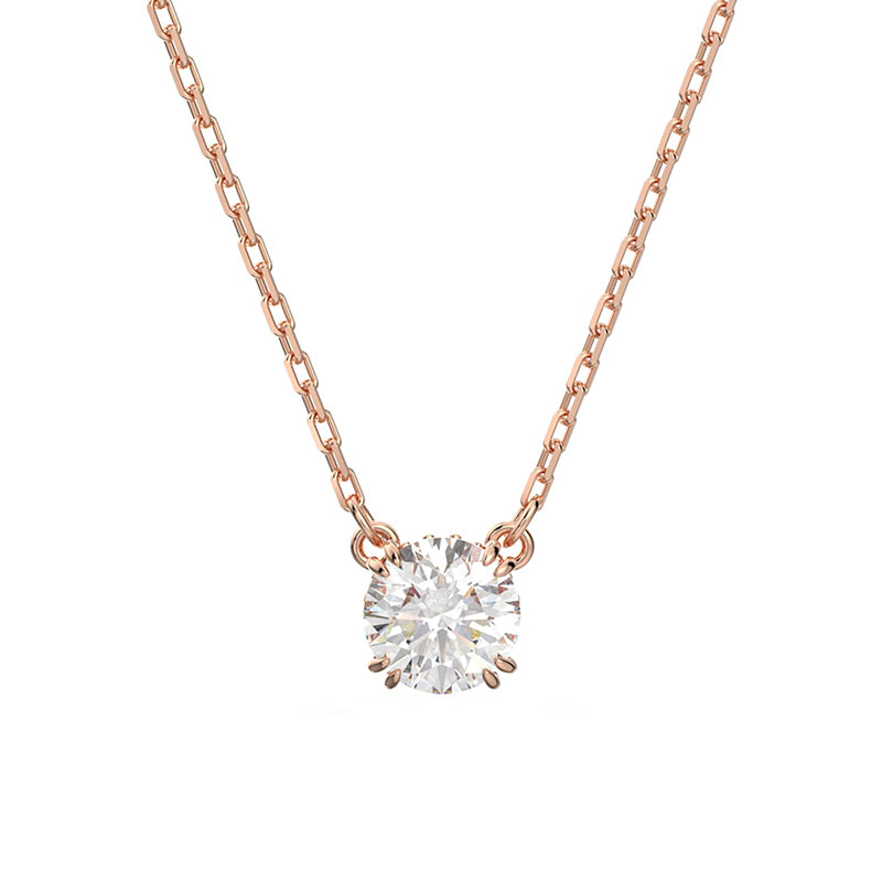 Swarovski Constella Rose Gold Tone Plated White Crystal Solitaire Pendant - Gold