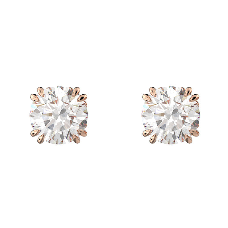 Swarovski Constella Rose Gold Tone Plated White Crystal Solitaire Stud Earrings - Gold