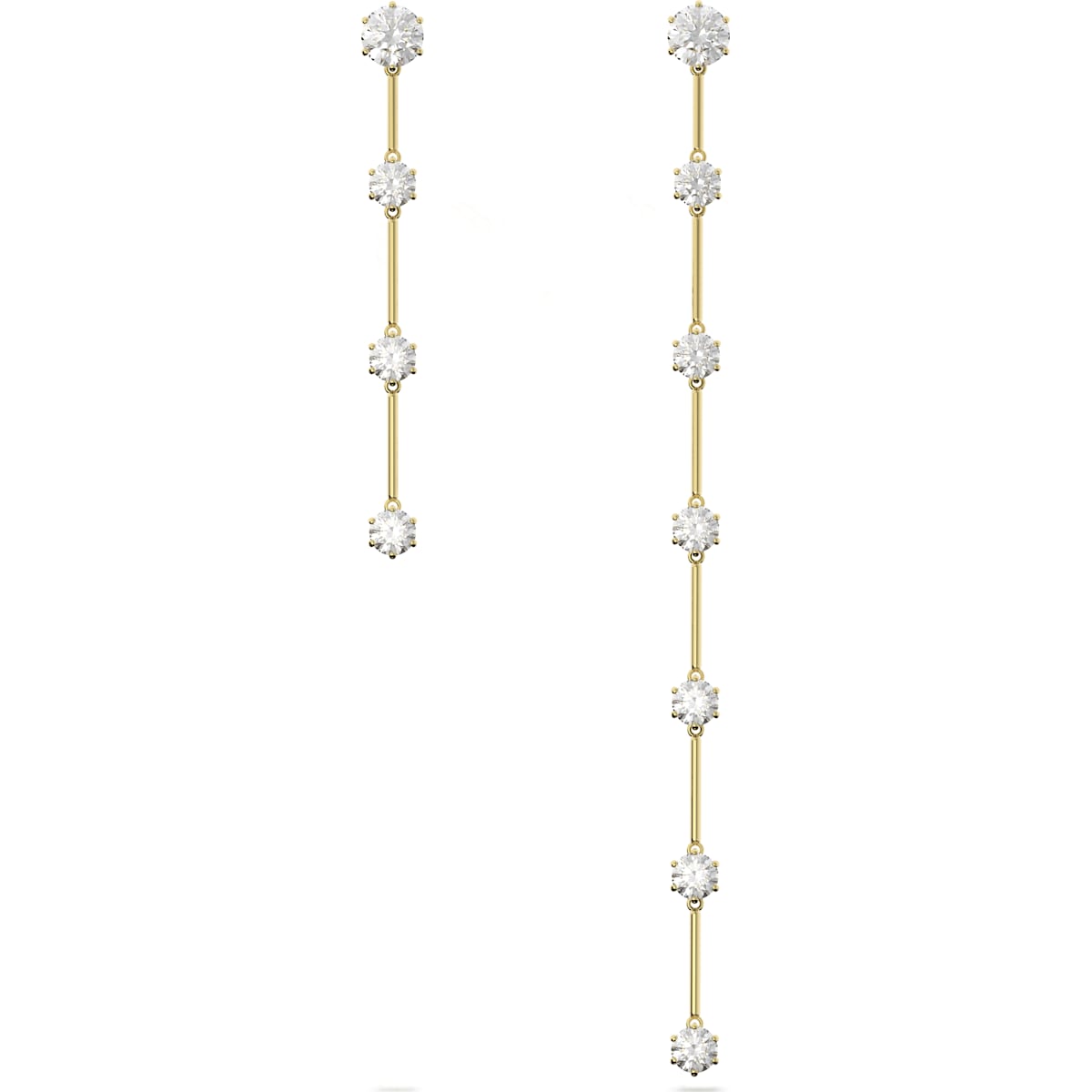 Swarovski Constella Yellow Gold Tone Plated White Crystal Asymmetrical Drop Earrings - Gold