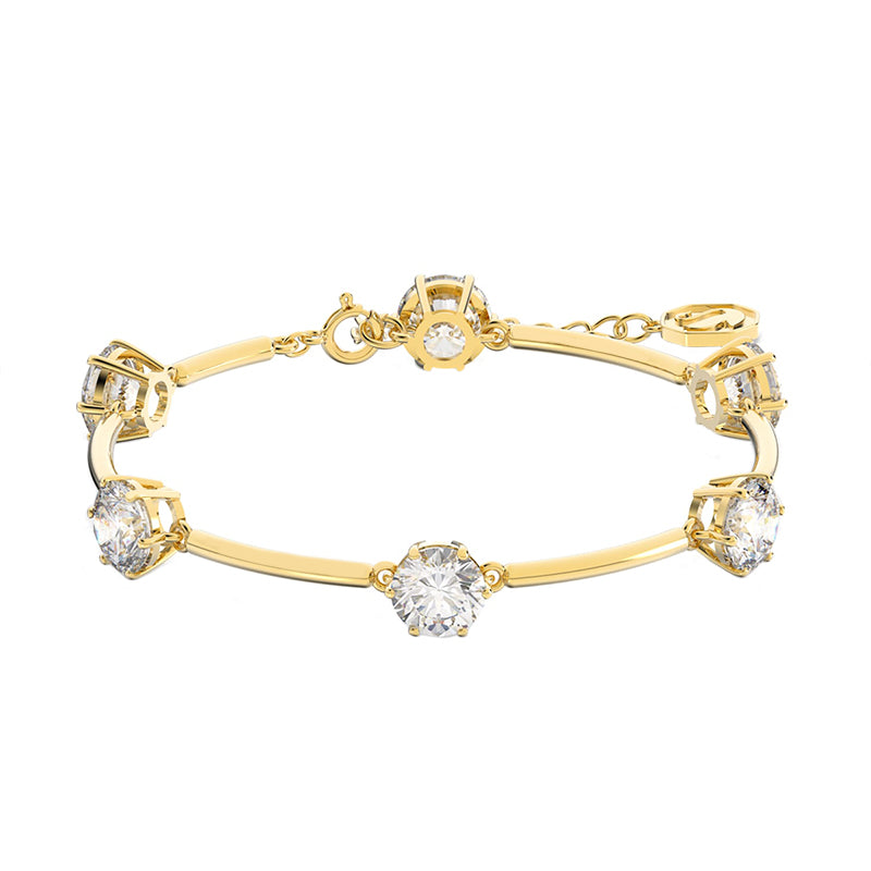 Swarovski Constella Yellow Gold Tone Plated White Crystal Round Cut Bracelet - Gold