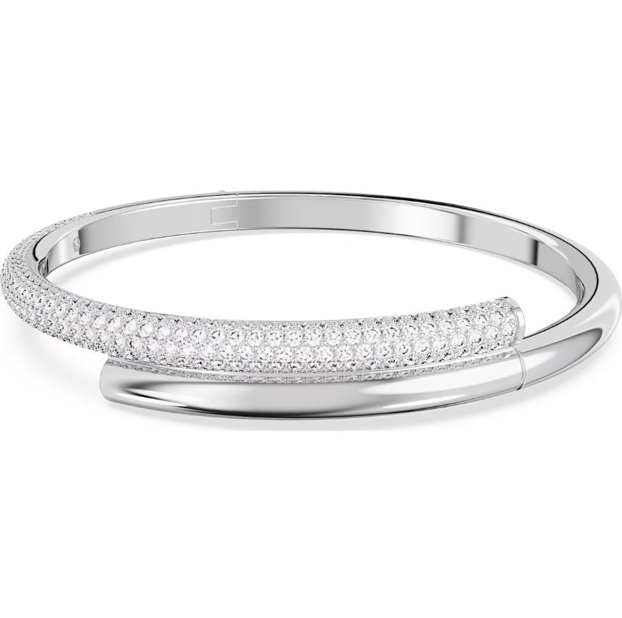 Swarovski Dextera Rhodium Plated White Crystal Bangle - L