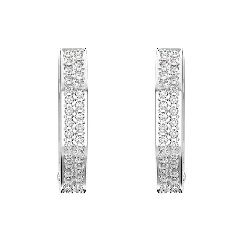 Swarovski Dextera Rhodium Plated White Crystal Octagon Small Hoop Earrings - Silver