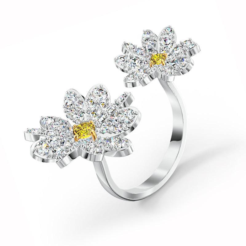 Swarovski Eternal Flower Rhodium Plated Crystal Open Ring D - 58