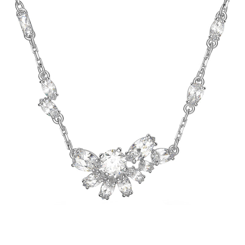 Swarovski Gema Rhodium Plated White Crystal Flower Pendant - Silver