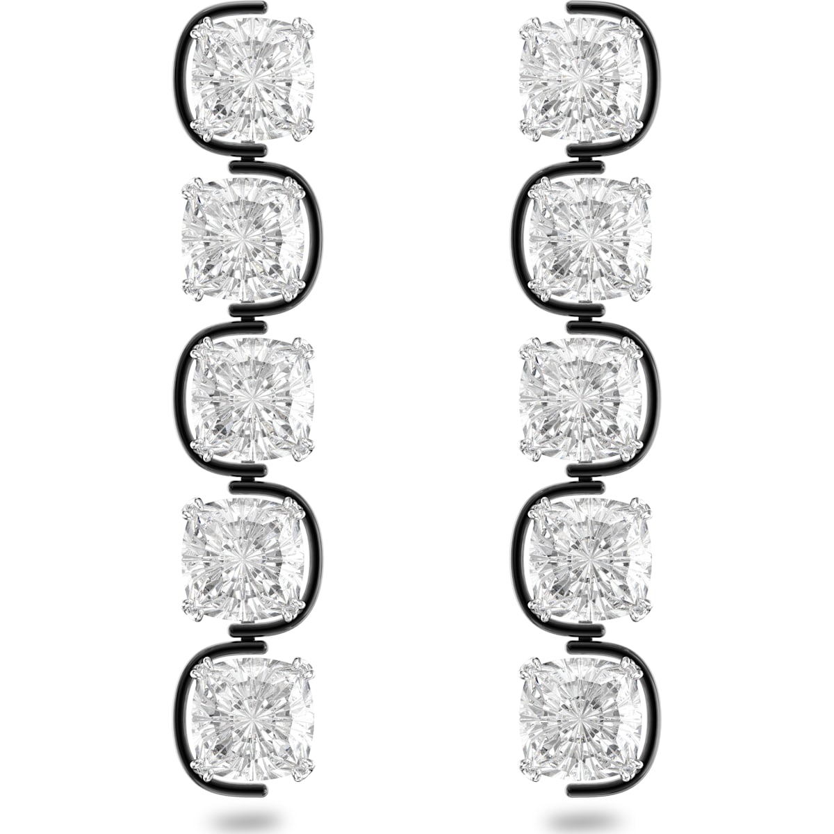 Swarovski Harmonia Mixed Metals White Cushion Cut Floating Crystals Drop Earrings - Medium