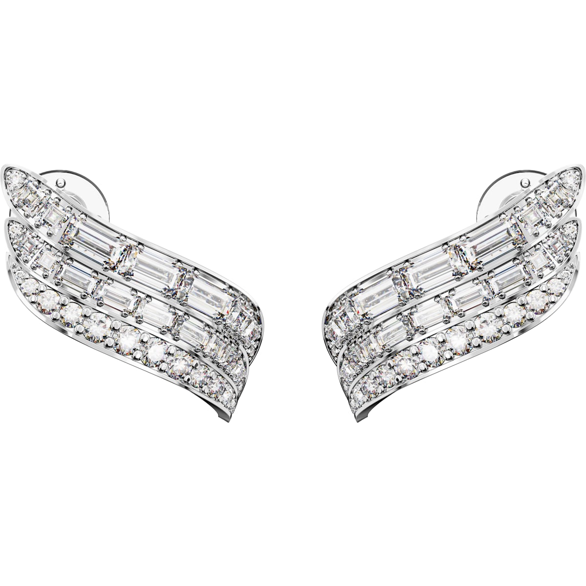 Swarovski Hyperbola Rhodium Plated White Crystal Mixed Cut Stud Earrings