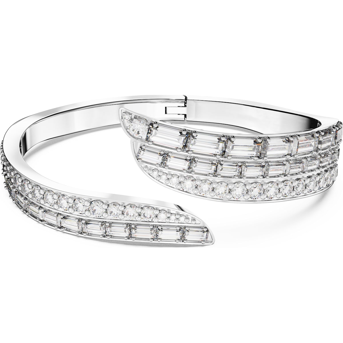 Swarovski Hyperbola Rhodium Plated White Crystal Mixed Cuts Bangle Size M