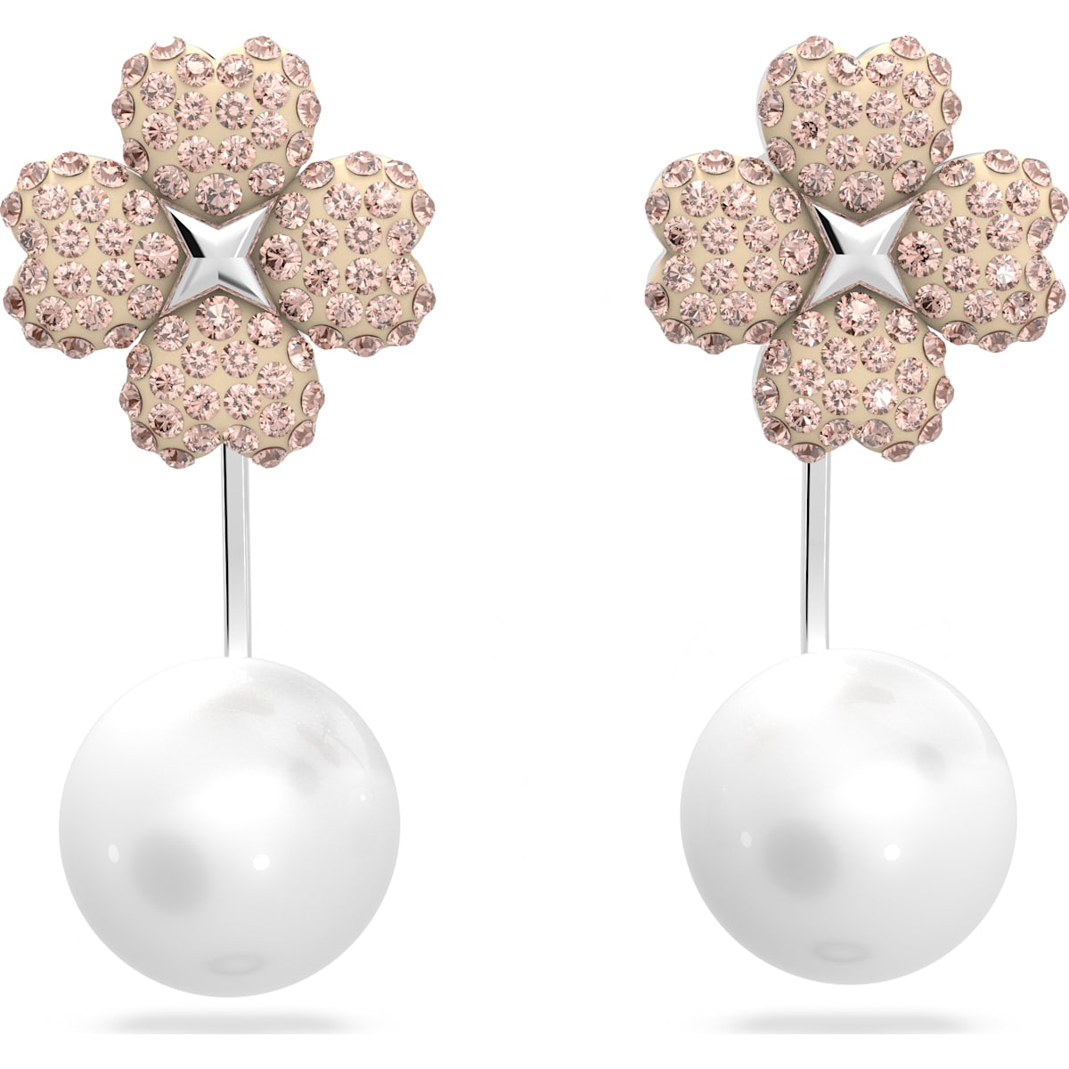 Swarovski Latisha Rhodium Plated Pink Flower Crystal Pearl Earring Jackets D - Silver
