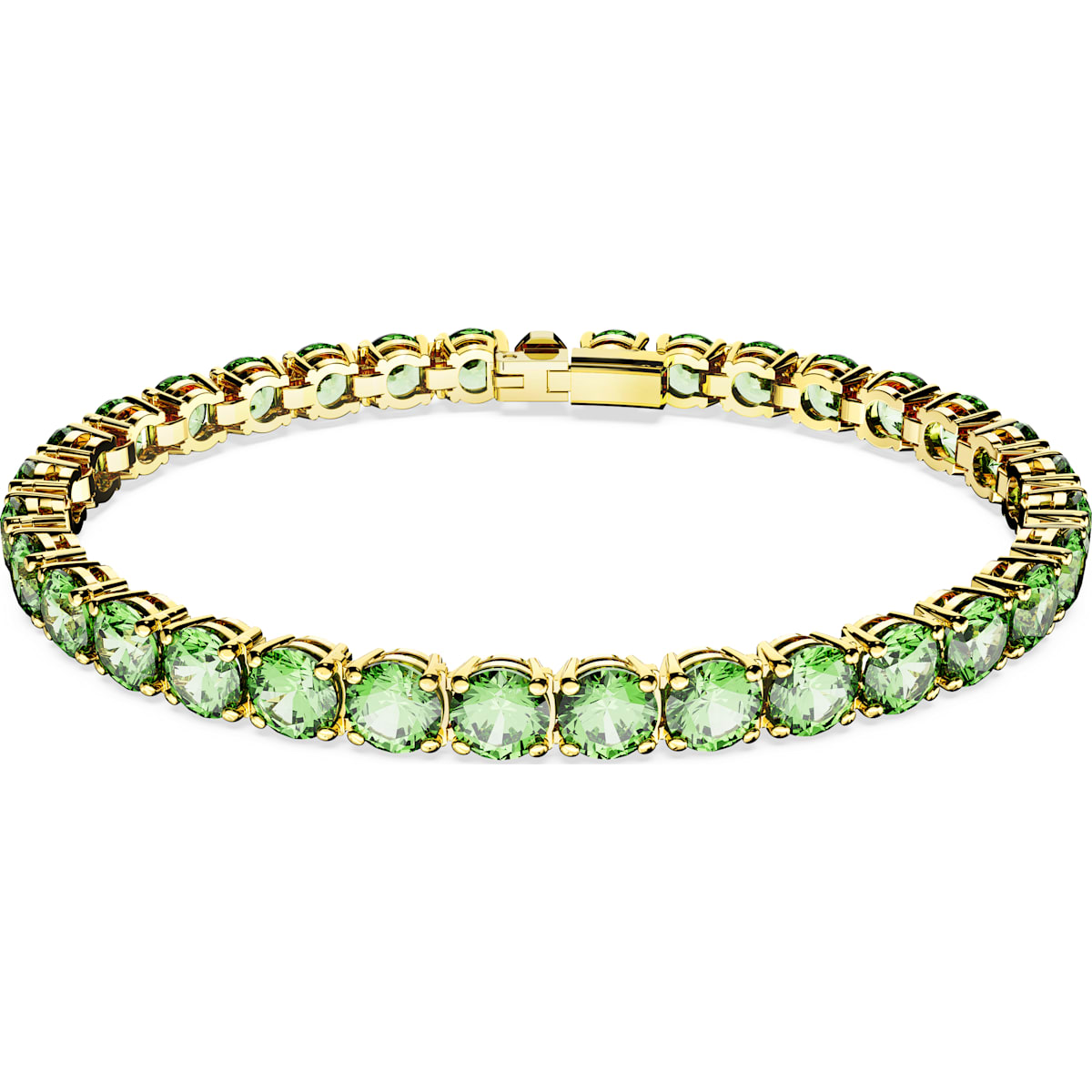 Swarovski Matrix Gold Tone Plated Green Crystal Medium Round Cut Tennis Bracelet Size L