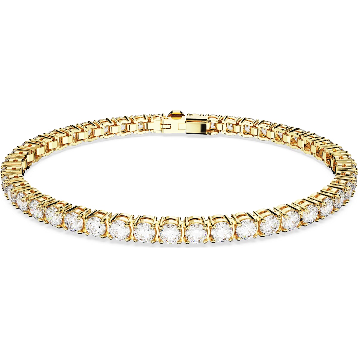 Swarovski Matrix Gold Tone Plated White Crystal Small Round Cut Tennis Bracelet Size L