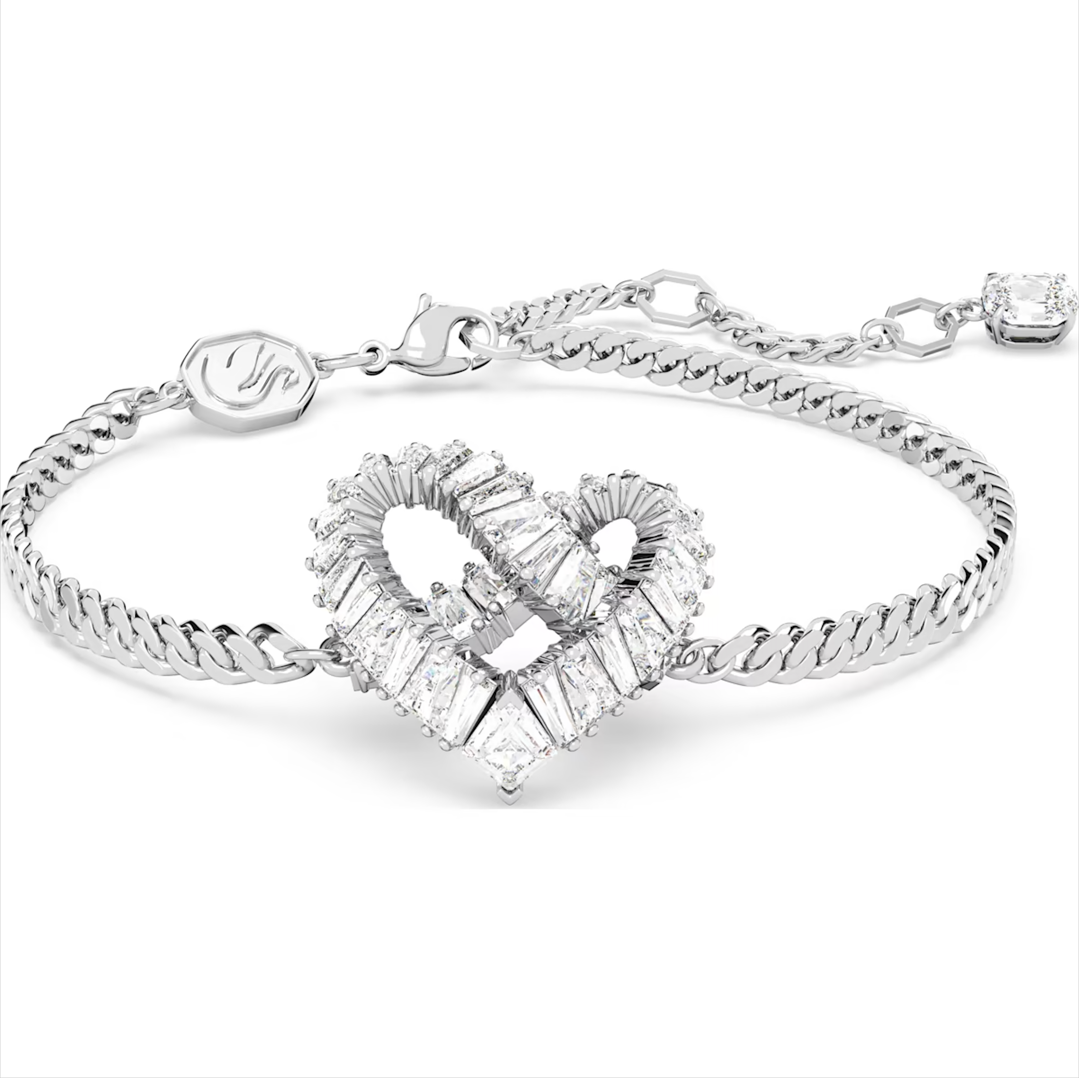 Swarovski Matrix Rhodium Plated Heart White Crystal Bracelet - Silver
