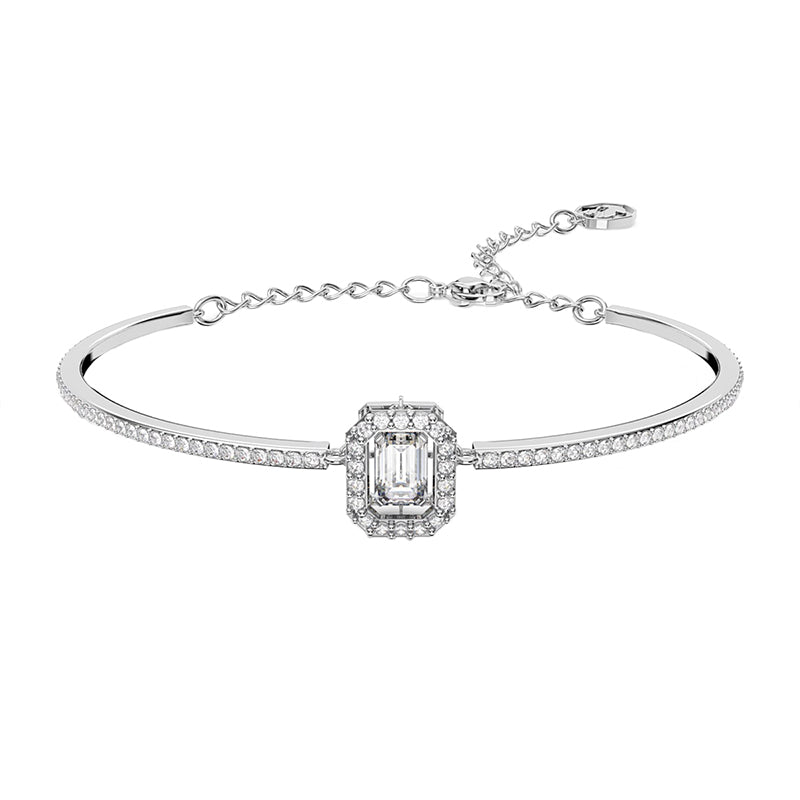 Swarovski Millenia Rhodium Plated White Crystal Octagon Cut Bangle - Silver