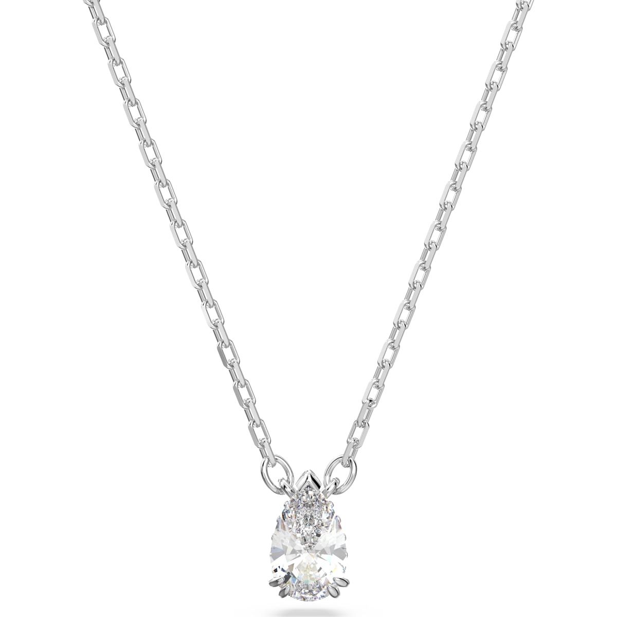 Swarovski Millenia Rhodium Plated White Crystal Pear Cut Necklace - Silver