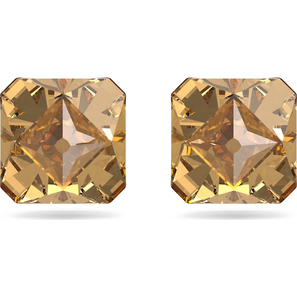 Swarovski Ortyx Gold Tone Plated Yellow Crystal Pyramid Cut Stud Earrings - Silver