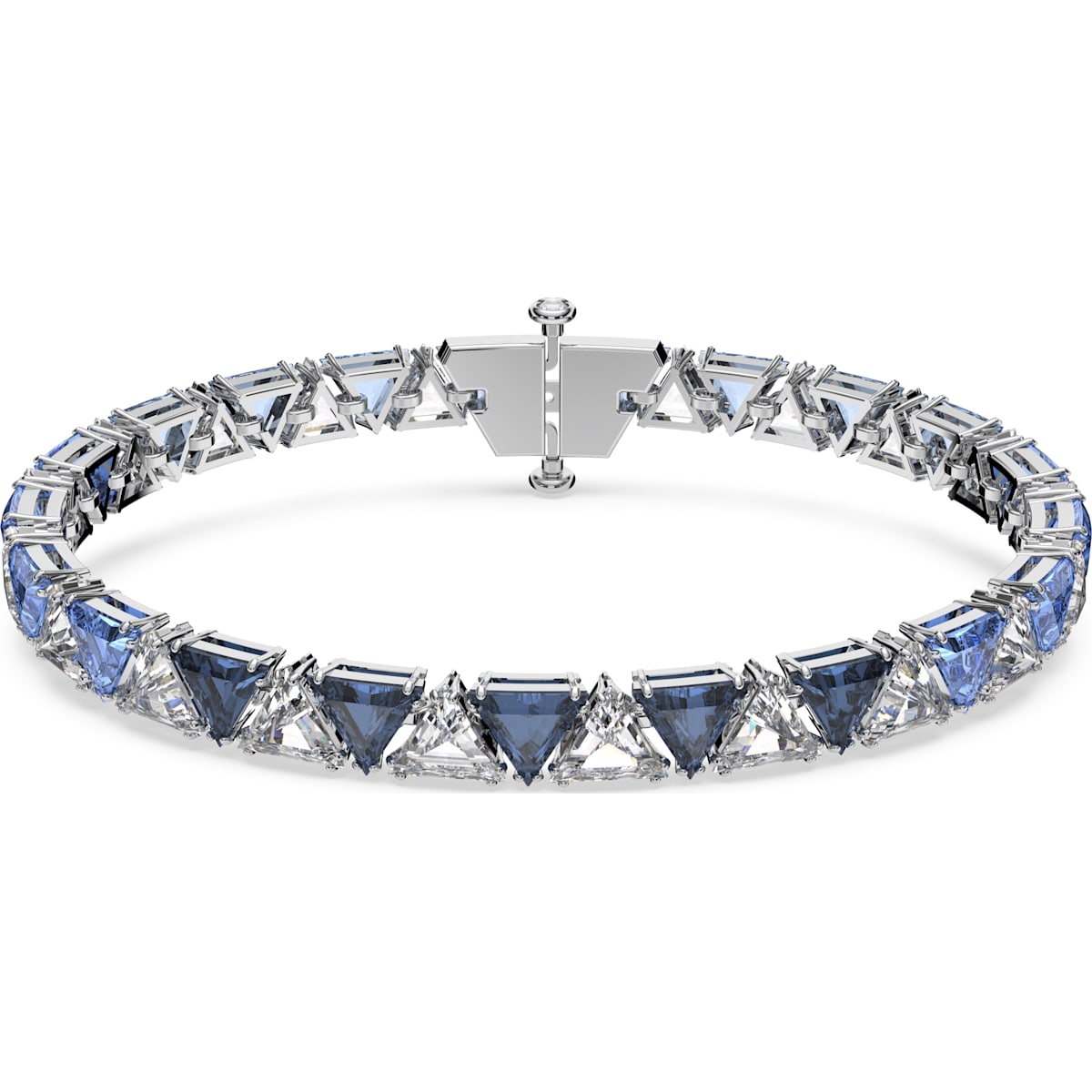 Swarovski Ortyx Rhodium Plated Blue Crystal Triangle Cut Bracelet - Medium